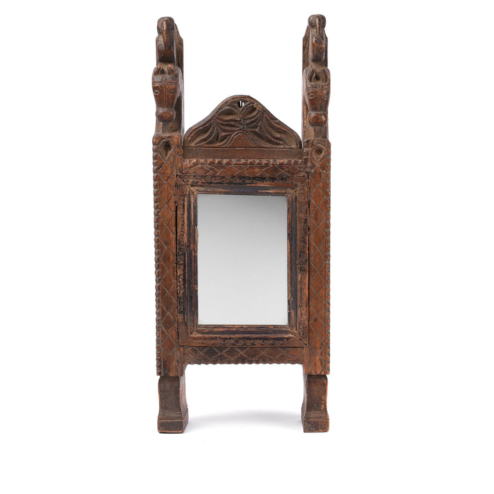 Carved Teak Tribal Mirror From Rajasthan Ca 90 Yrs Old | Indigo Antiques