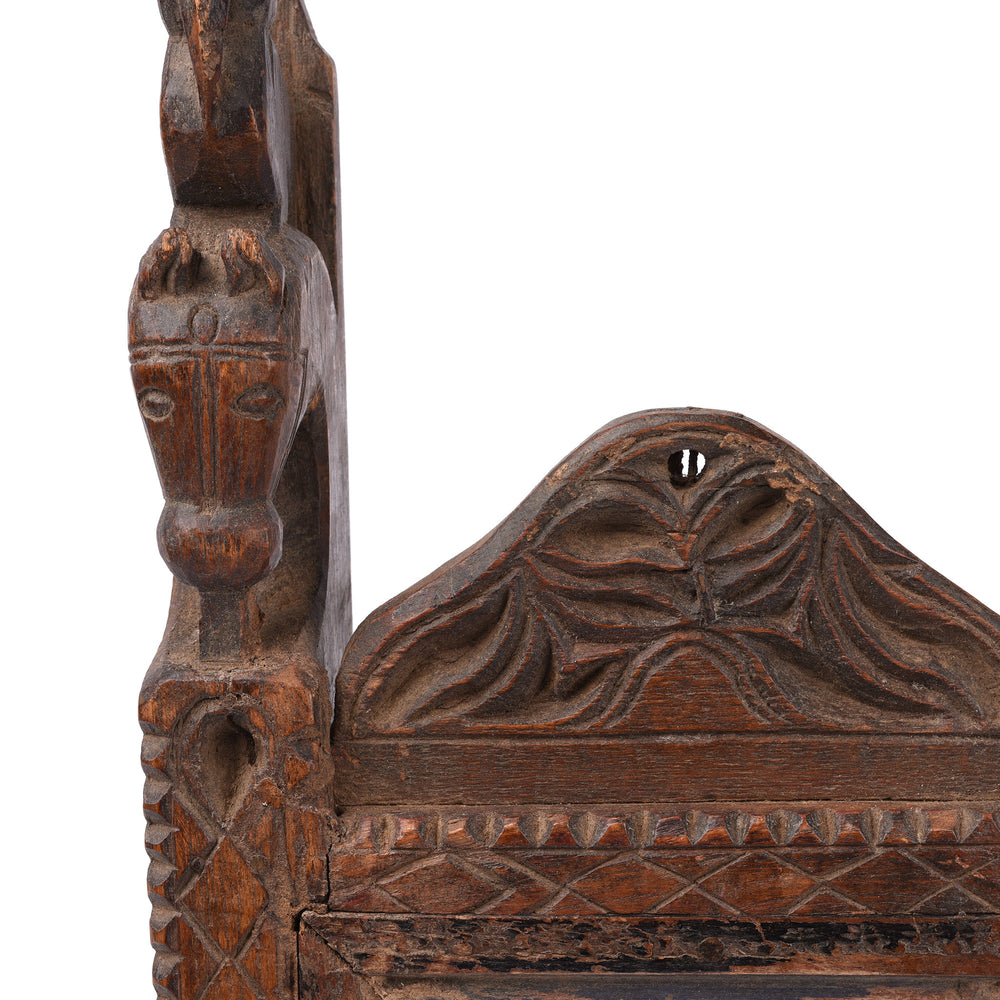 Horse Head Detail From Carved Teak Tribal Mirror From Rajasthan Ca 90 Yrs Old | Indigo Antiques