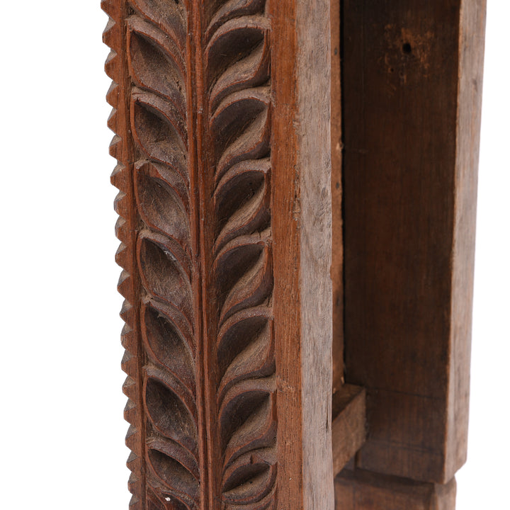 Carving Detail From Carved Teak Tribal Mirror From Rajasthan Ca 90 Yrs Old | Indigo Antiques