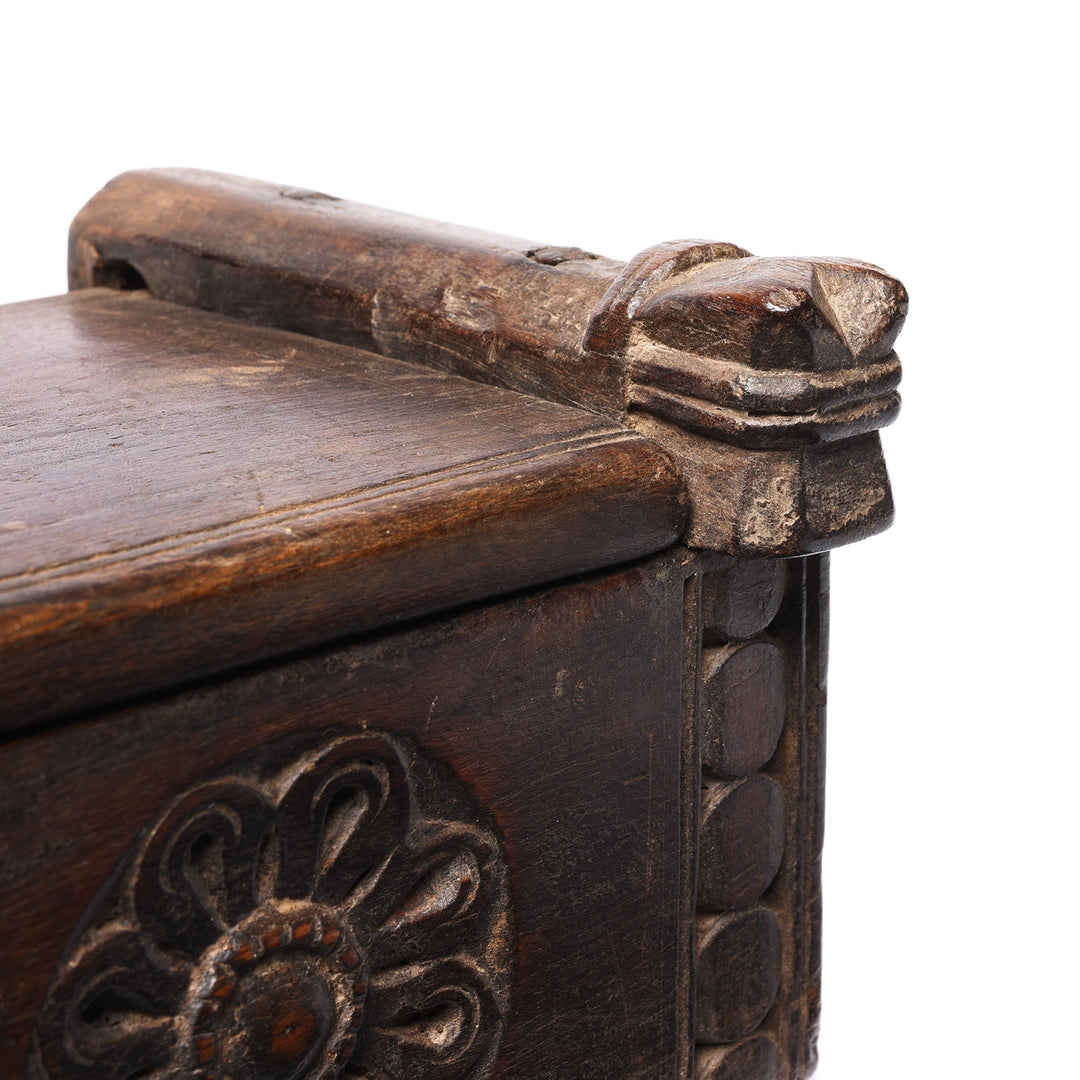Detail From Carved Indian Teak Harpa Box From Banswara - Rajasthan - Ca 1920's | Indigo Antiques