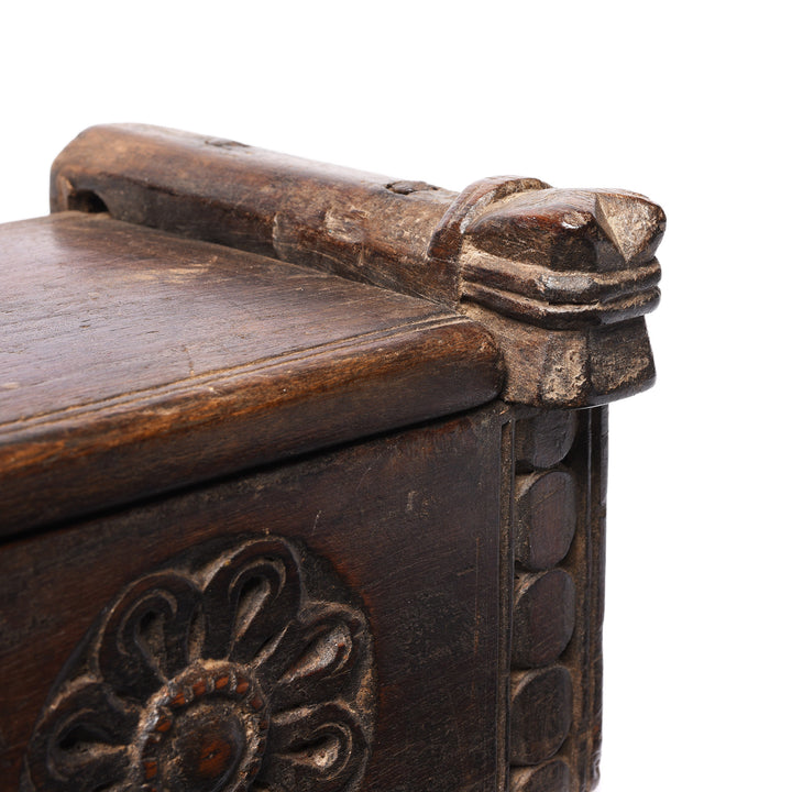 Detail From Carved Indian Teak Harpa Box From Banswara - Rajasthan - Ca 1920's | Indigo Antiques