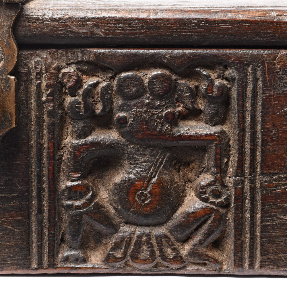 Ganesh Carving From Carved Indian Teak Harpa Box From Banswara - Rajasthan - Ca 1920's | Indigo Antiques