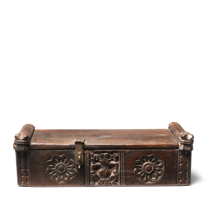 Carved Indian Teak Harpa Box From Banswara - Rajasthan - Ca 1920's | Indigo Antiques