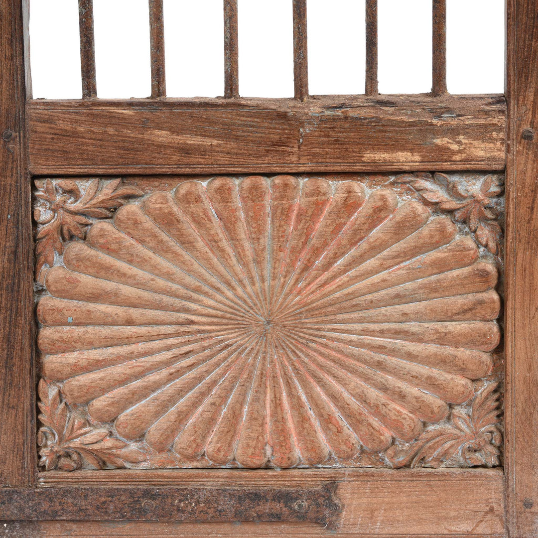 Carving Detail From Carved Sunburst Dog Gate From Gujarat - 19thC | INDIGO ANTIQUES