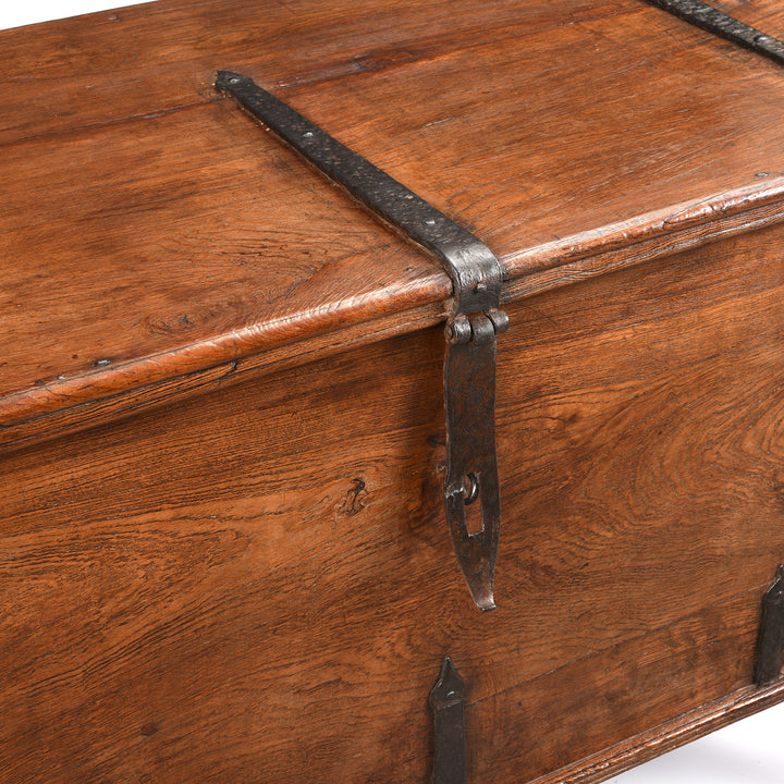 Latch Detail From Antique Iron Bound Teak Chest On Wheels From Goa - 19th Century | Indigo Antiques