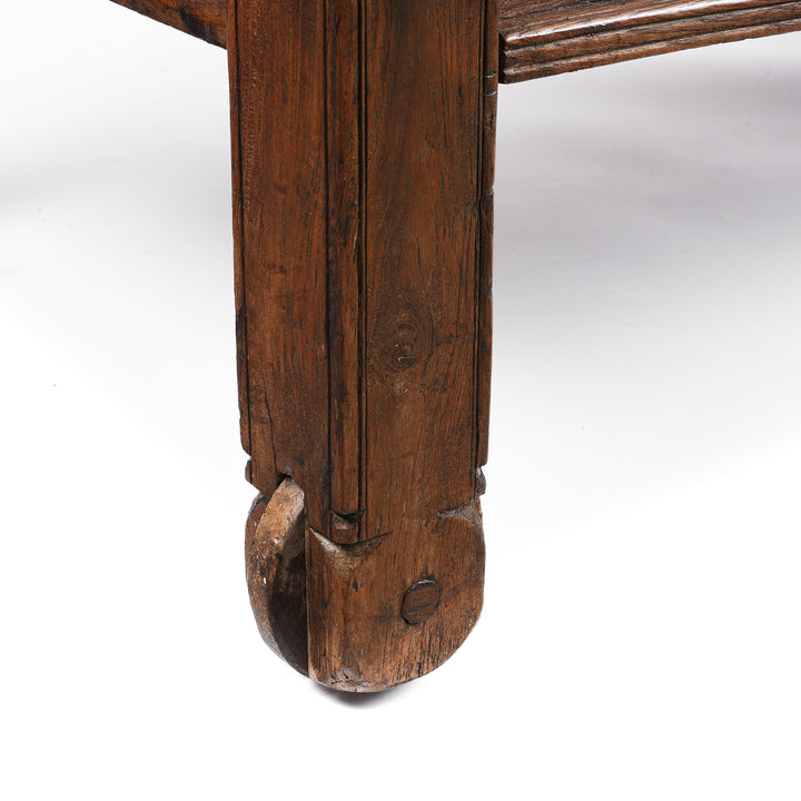 Wheel Detail From Antique Iron Bound Teak Chest On Wheels From Goa - 19th Century | Indigo Antiques