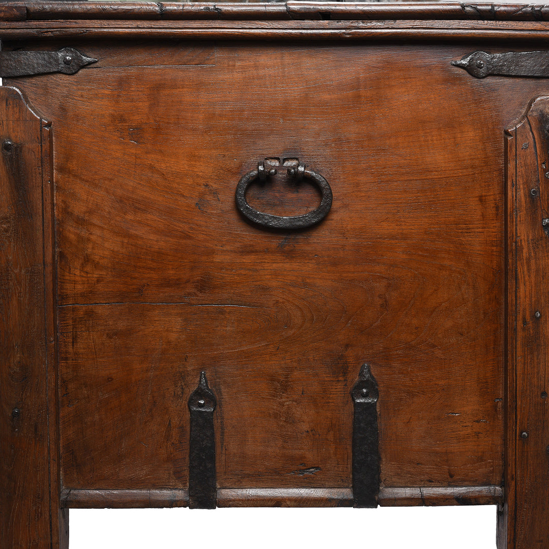 Handle Detail From Antique Iron Bound Teak Chest On Wheels From Goa - 19th Century | Indigo Antiques