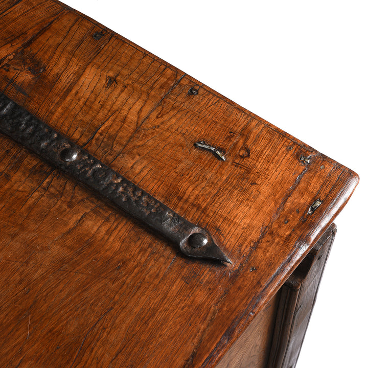 Detail From Antique Iron Bound Teak Chest On Wheels From Goa - 19th Century | Indigo Antiques
