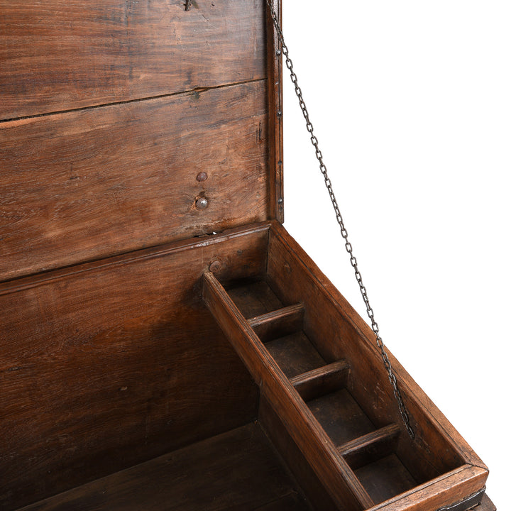 Compartment Detail From Antique Iron Bound Teak Chest On Wheels From Goa - 19th Century | Indigo Antiques