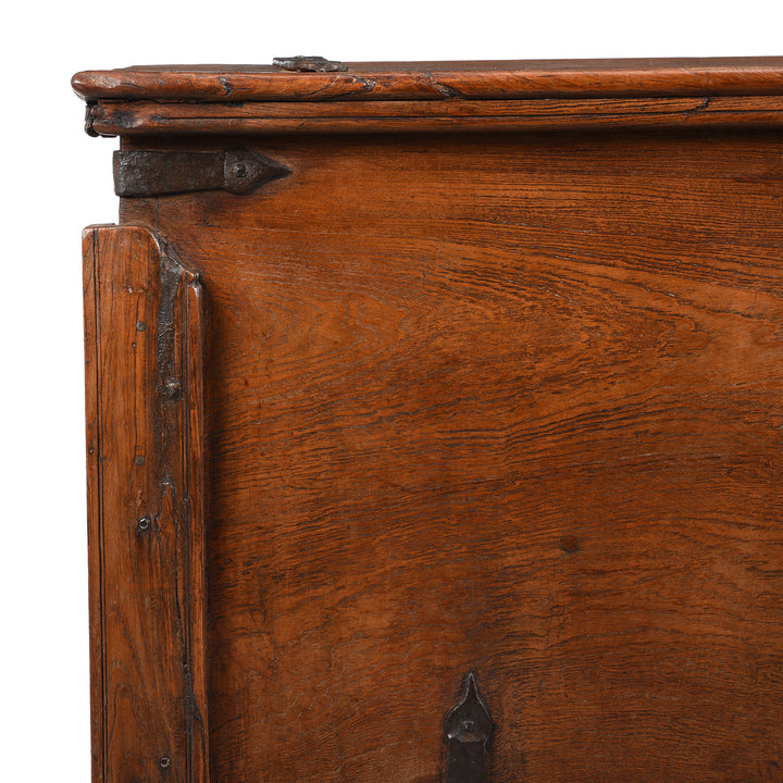 Corner Detail From Antique Iron Bound Teak Chest On Wheels From Goa - 19th Century | Indigo Antiques