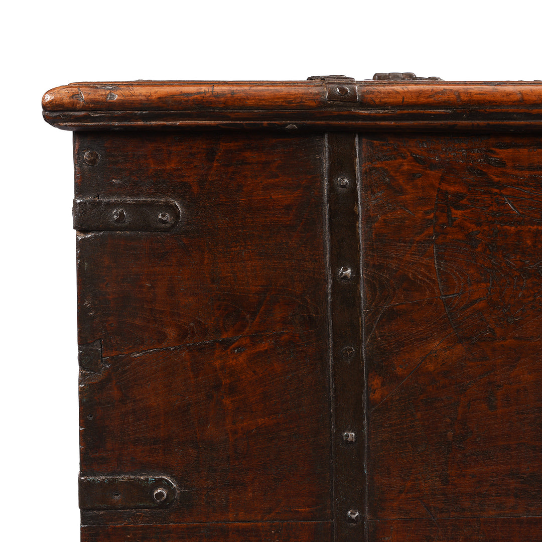 Corner Detail From Antique Iron Bound Teak Chest From Gujarat - 19th Century | Indigo Antiques