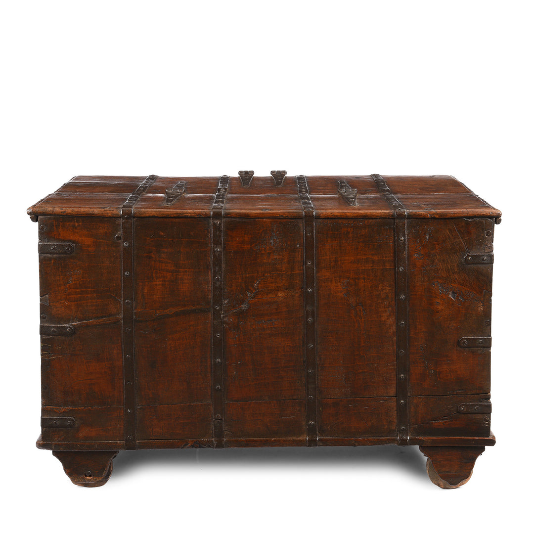 Back Of Antique Iron Bound Teak Chest From Gujarat - 19th Century | Indigo Antiques