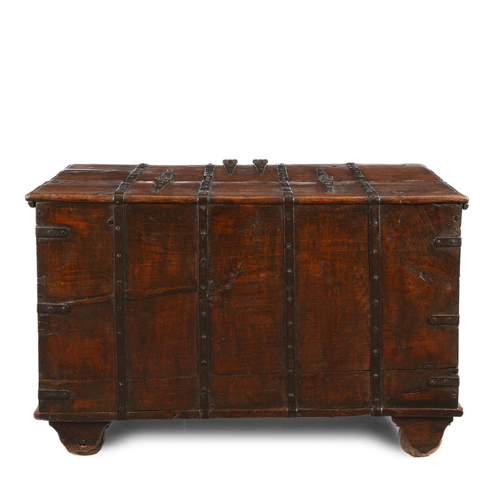 Back Of Antique Iron Bound Teak Chest From Gujarat - 19th Century | Indigo Antiques