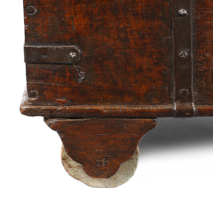 Wheels Detail From Antique Iron Bound Teak Chest From Gujarat - 19th Century | Indigo Antiques