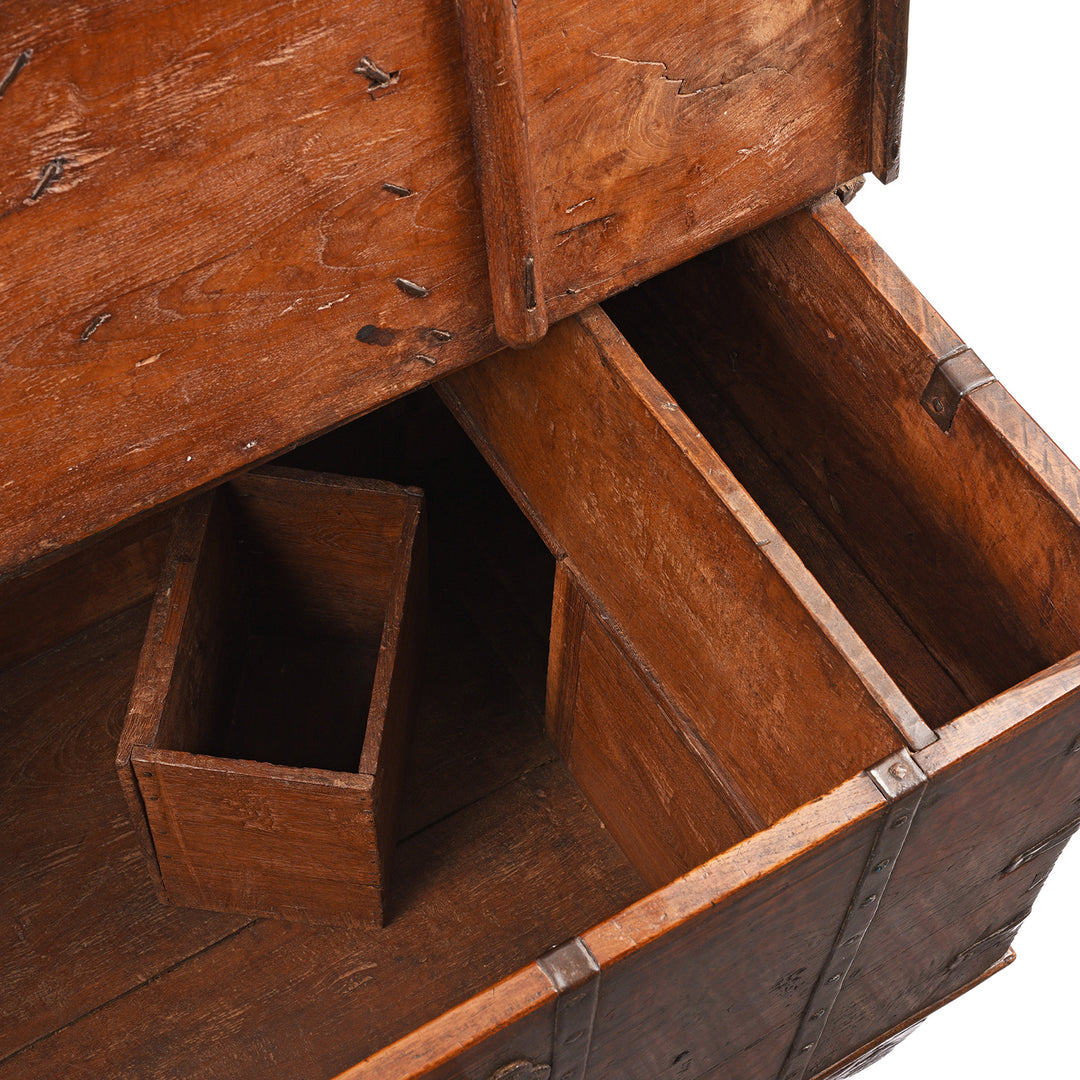 Interior Of Antique Iron Bound Teak Chest From Gujarat - 19th Century | Indigo Antiques