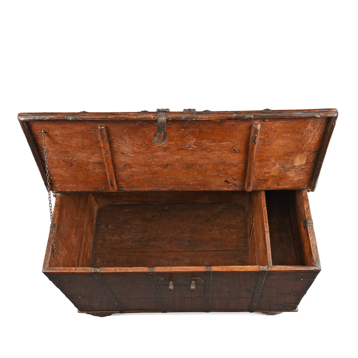 Open Lid View Of Antique Iron Bound Teak Chest From Gujarat - 19th Century | Indigo Antiques