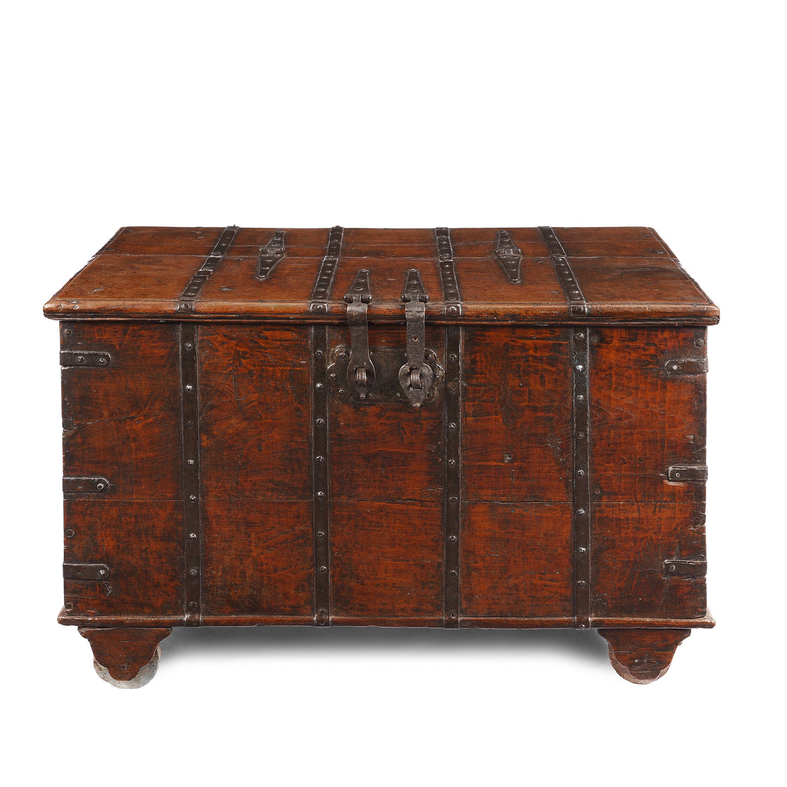 Iron Bound Teak Chest From Gujarat - 19thC Iron Bound Teak Chest From Gujarat - 19thC