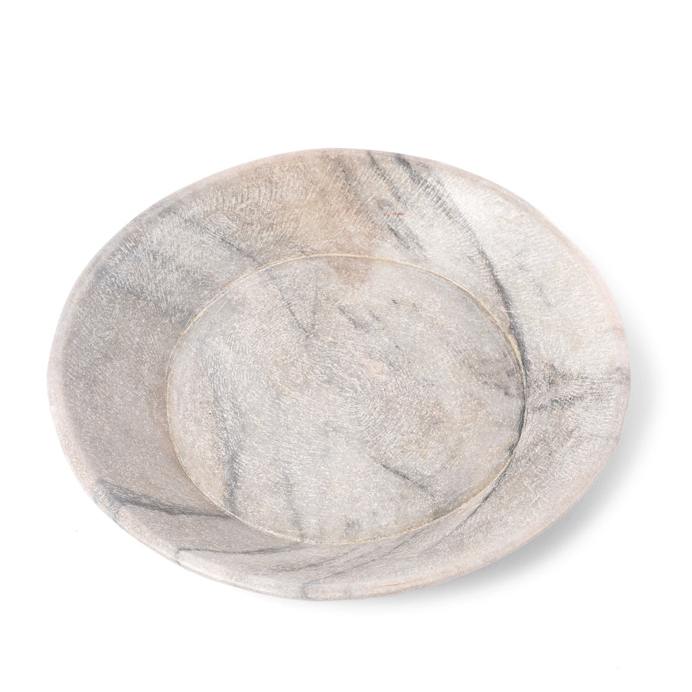 Top Down View Of Old Carved Marble Bowl From Rajasthan - 50-80 Yrs Old | Indigo Antiques