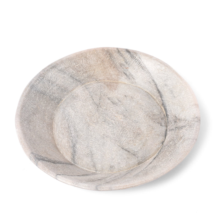 Top Down View Of Old Carved Marble Bowl From Rajasthan - 50-80 Yrs Old | Indigo Antiques
