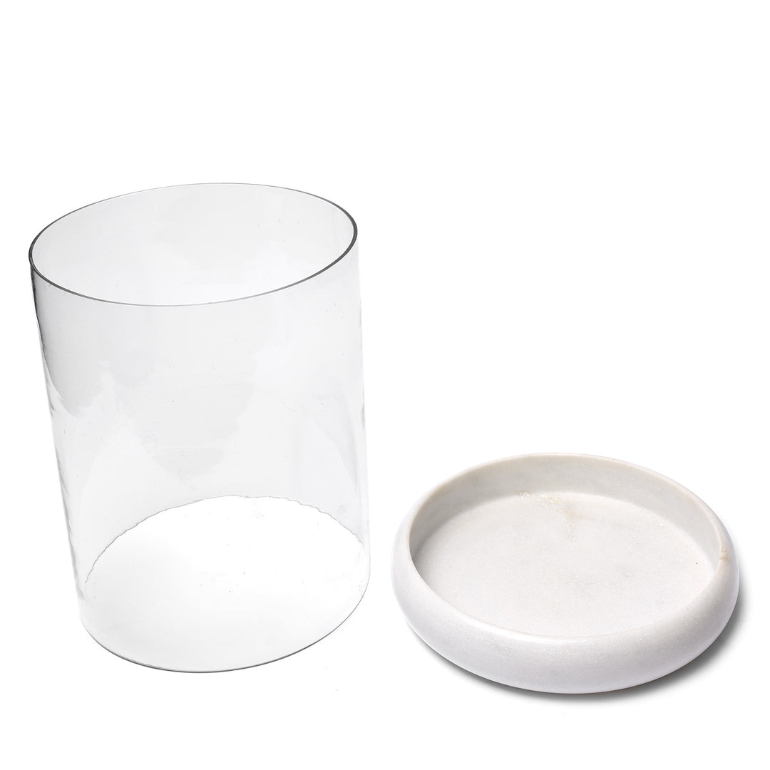 Large Glass & Marble Storm Lamp | Indigo Antiques