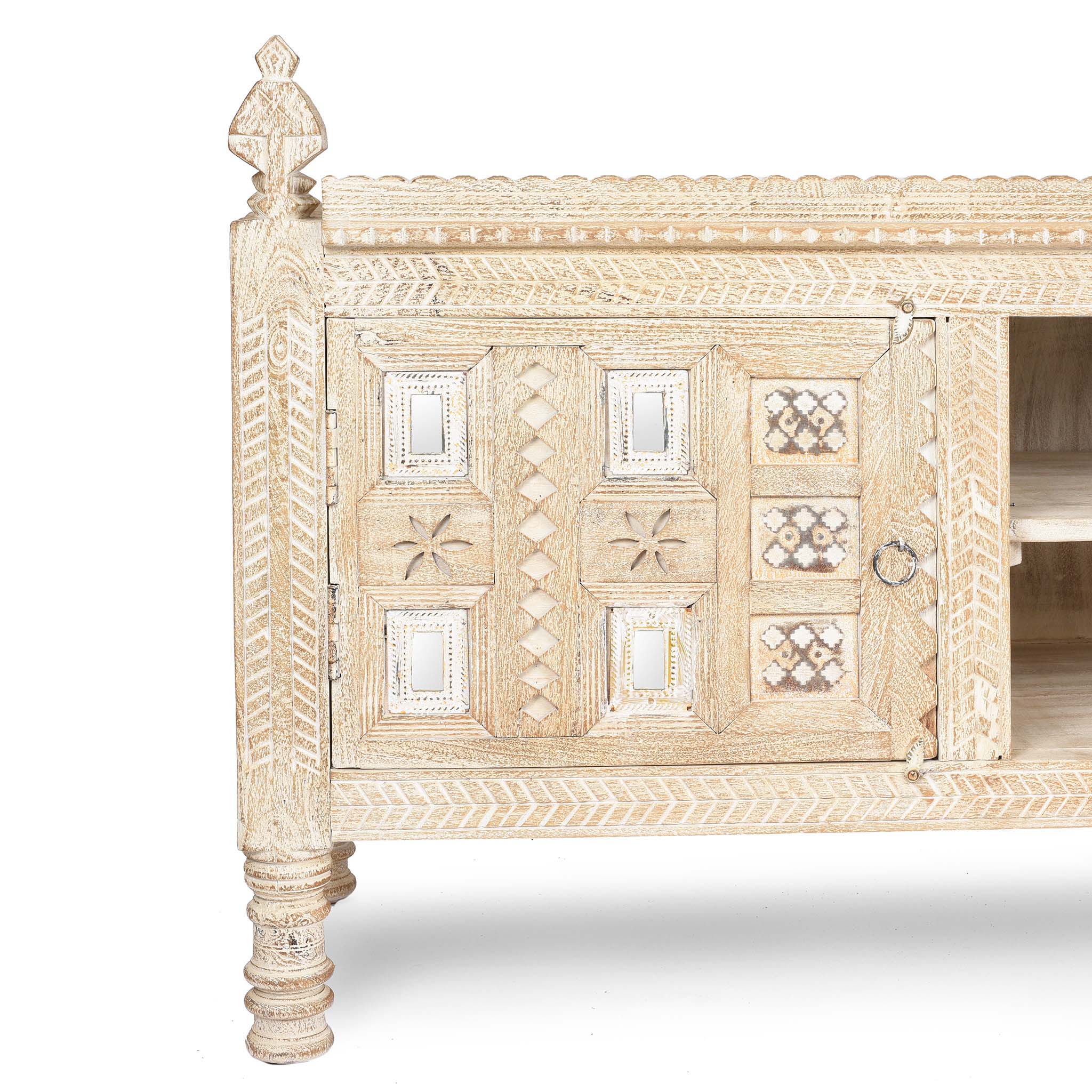 Close Up Detail From Low Kutchi AV Cabinet | Indigo Antiques 