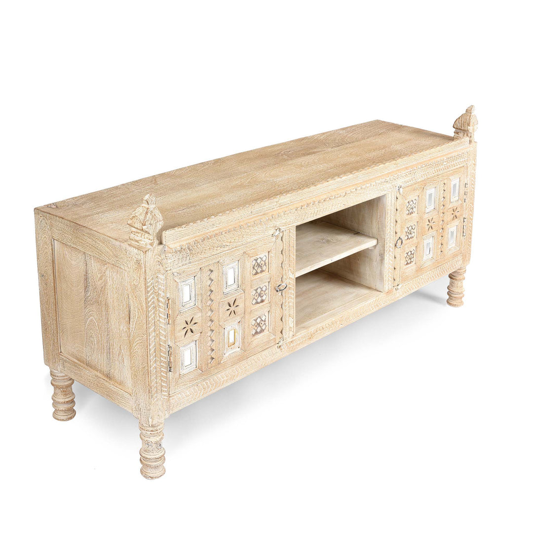 Angled View Of Low Kutchi AV Cabinet | Indigo Antiques