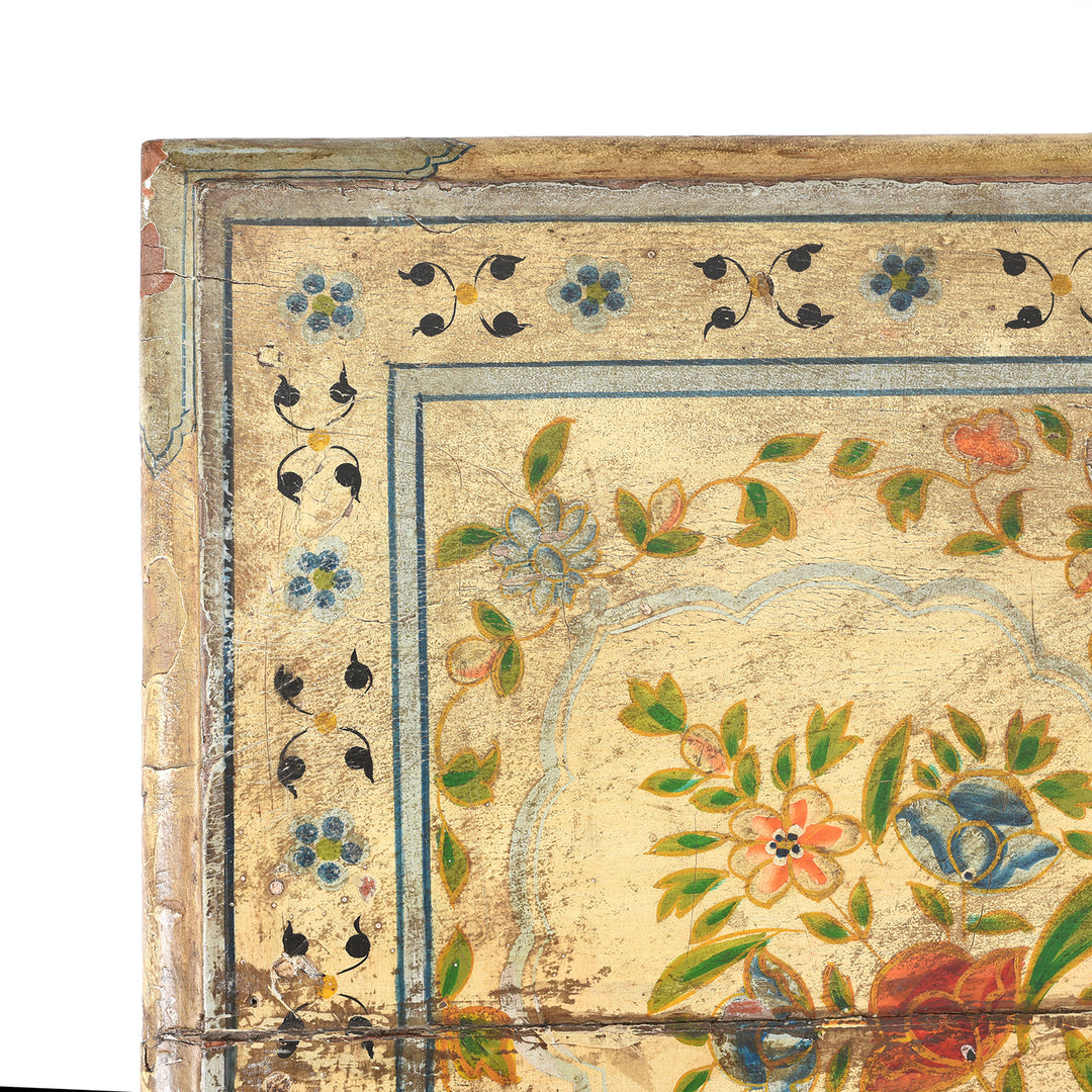 Corner Detail From Vintage Painted Coffee Table From Rajasthan | Indigo Antiques