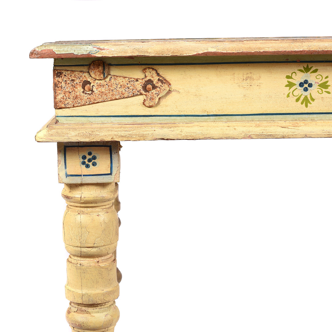 Corner Detail From Vintage Painted Coffee Table From Rajasthan | Indigo Antiques