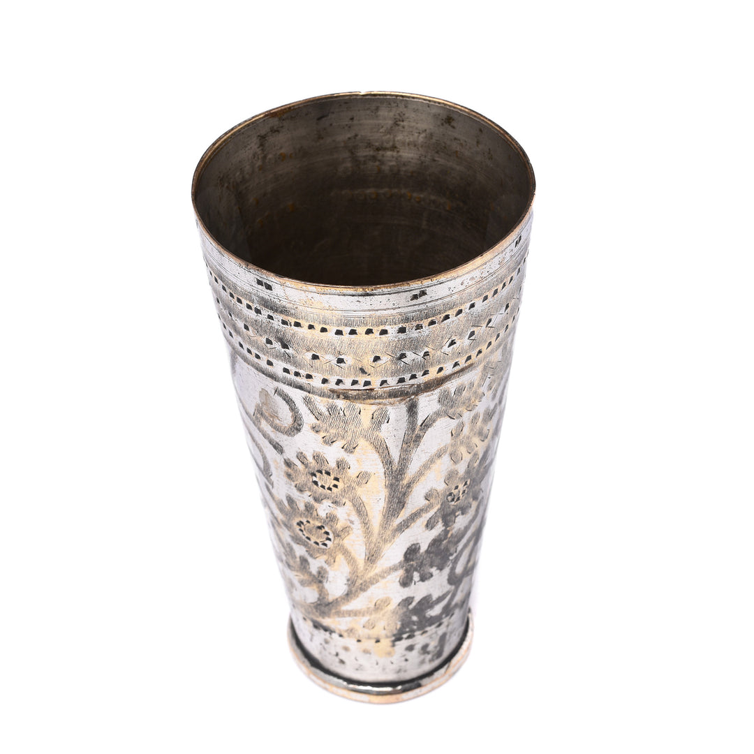 Antique Lassi Cup - Nickel Plated Engraved Brass - Ca 1920's | Indigo Antiques