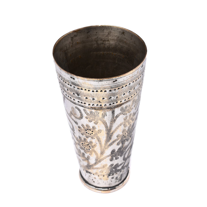 Antique Lassi Cup - Nickel Plated Engraved Brass - Ca 1920's | Indigo Antiques