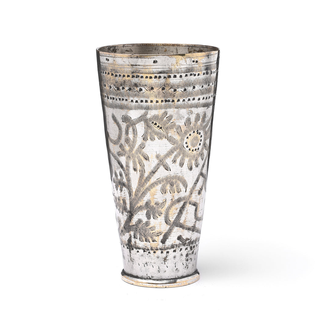 Antique Lassi Cup - Nickel Plated Engraved Brass - Ca 1920's | Indigo Antiques