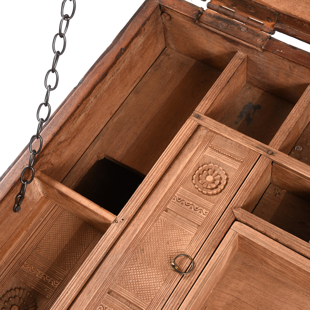 Hidden Compartment View From Antique Brass Bound Teak Military Chest From Rajasthan -19thC | Indigo Antiques