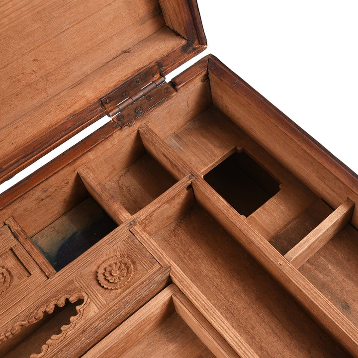 Compartment Detail From Antique Brass Bound Teak Military Chest From Rajasthan -19thC | Indigo Antiques
