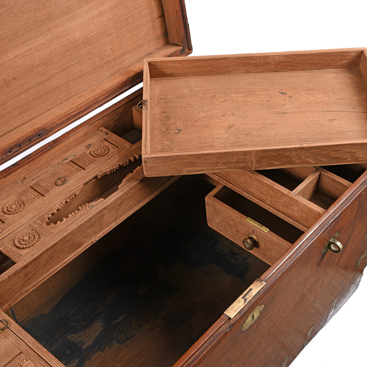 Interior View From Antique Brass Bound Teak Military Chest From Rajasthan -19thC | Indigo Antiques