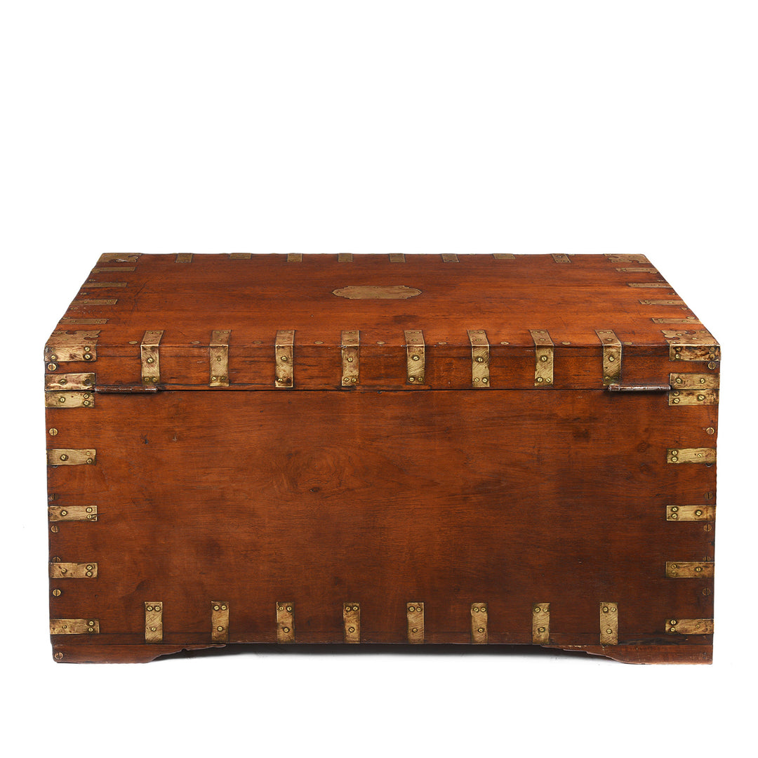 Reverse Of Antique Brass Bound Teak Military Chest From Rajasthan -19thC | Indigo Antiques