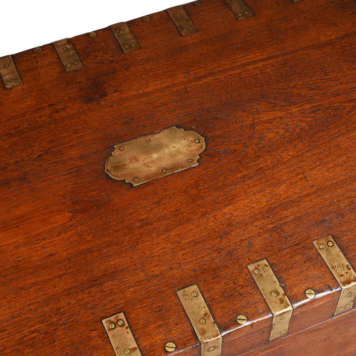 Surface Detail From Antique Brass Bound Teak Military Chest From Rajasthan -19thC | Indigo Antiques