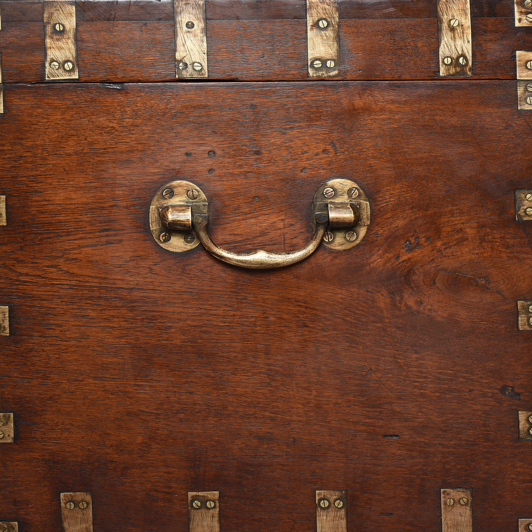Handle Detail From Antique Brass Bound Teak Military Chest From Rajasthan -19thC | Indigo Antiques