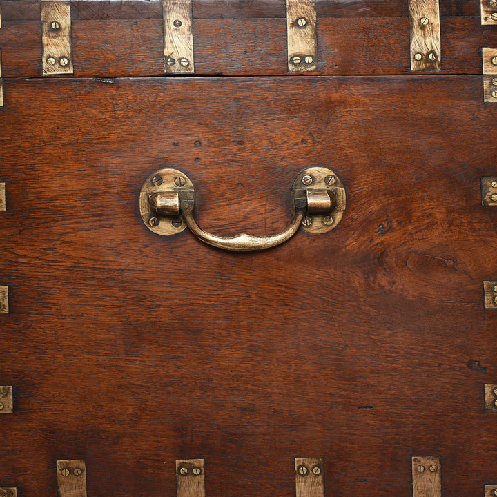 Handle Detail From Antique Brass Bound Teak Military Chest From Rajasthan -19thC | Indigo Antiques