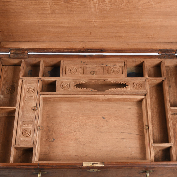 Top Down View Of Antique Brass Bound Teak Military Chest From Rajasthan -19thC | Indigo Antiques