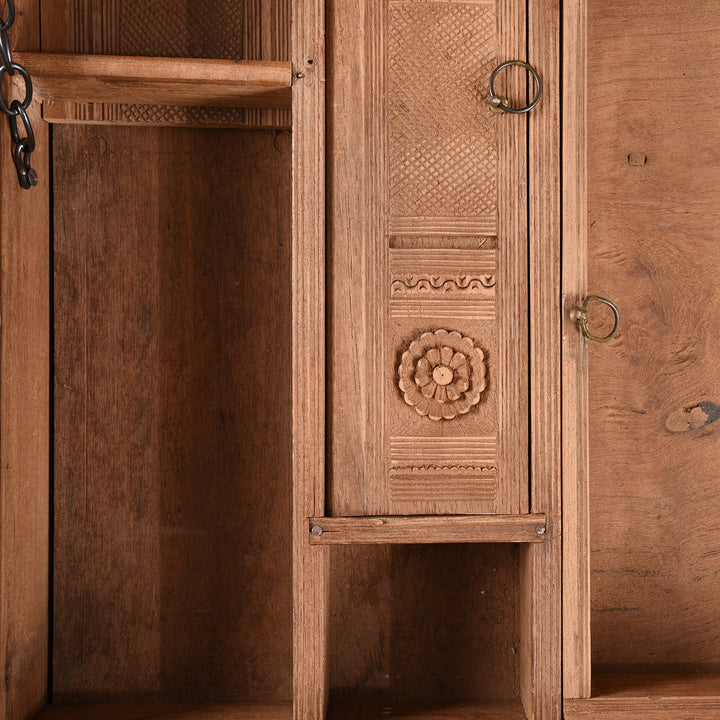 Carving Detail From Antique Brass Bound Teak Military Chest From Rajasthan -19thC | Indigo Antiques