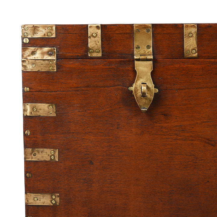 Corner Detail From Antique Brass Bound Teak Military Chest From Rajasthan -19thC | Indigo Antiques