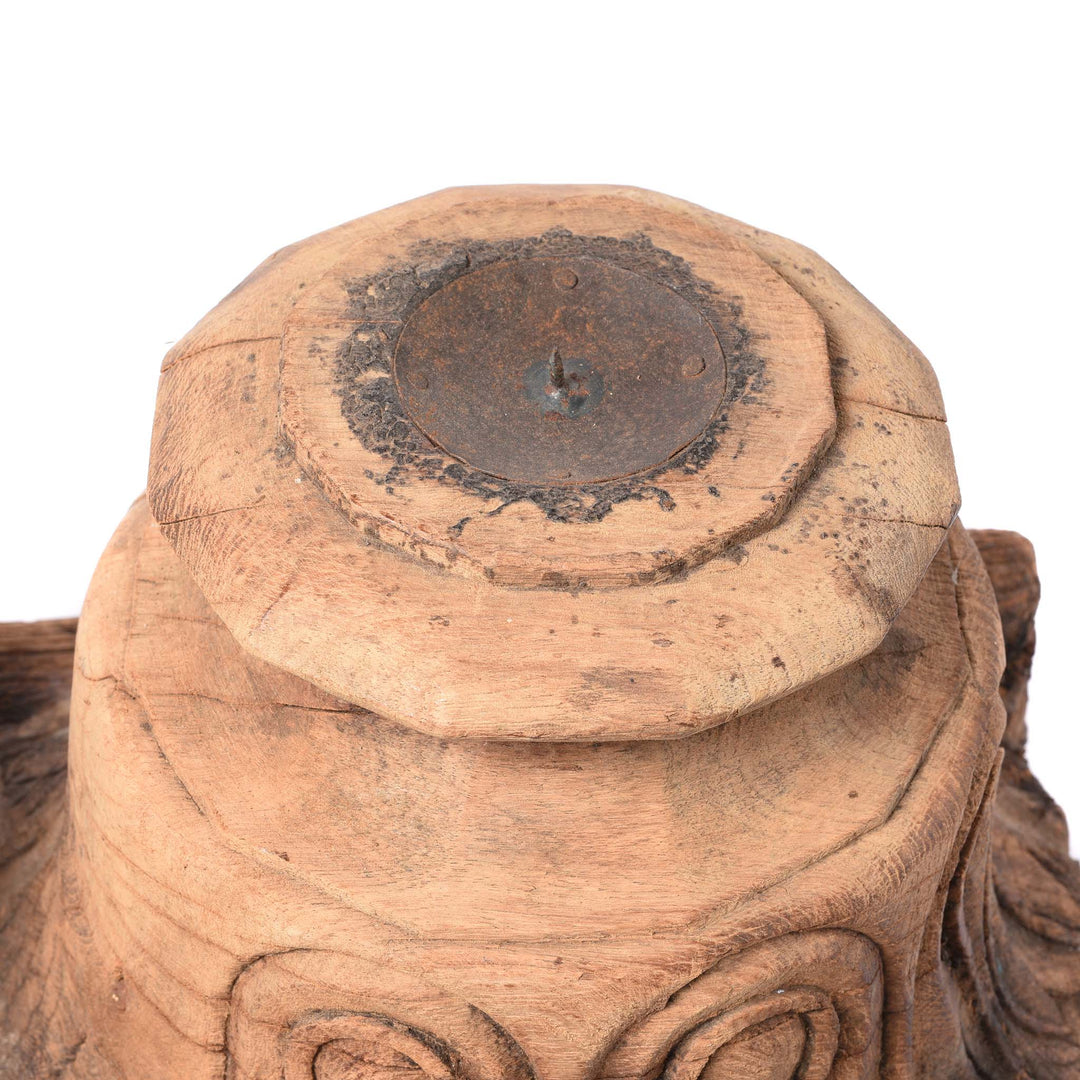 Top View Of Candle Stand Made From a Carved Teak Capitol- 19thC | Indigo Antiques