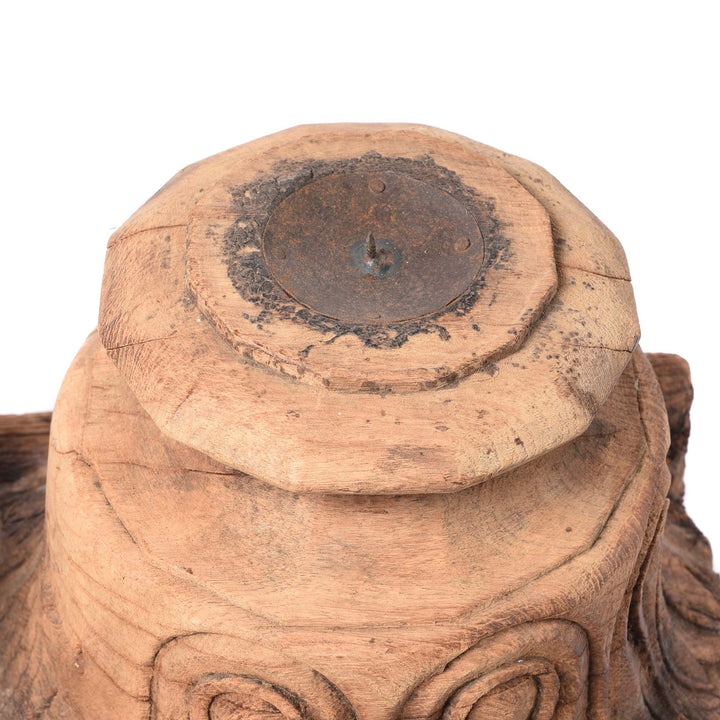 Top View Of Candle Stand Made From a Carved Teak Capitol- 19thC | Indigo Antiques