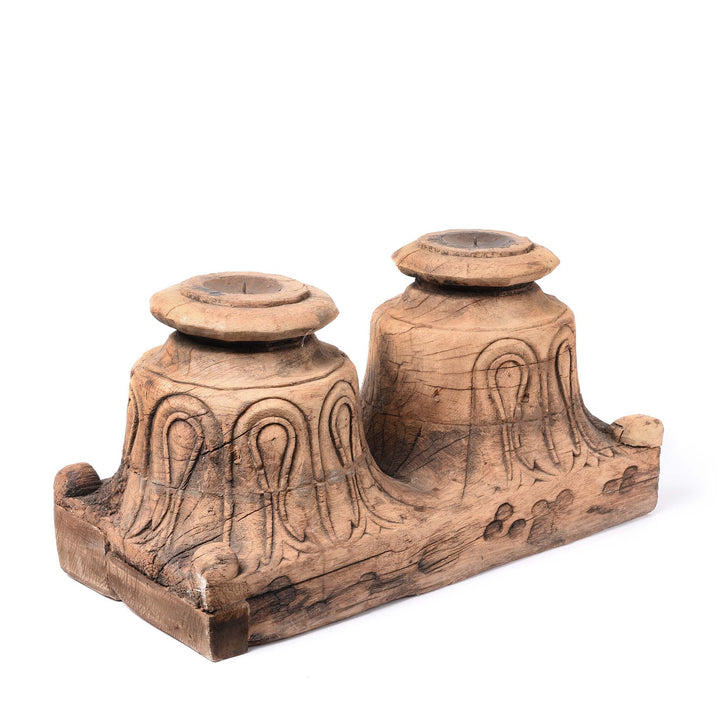 Side View Of Candle Stand Made From a Carved Teak Capitol- 19thC | Indigo Antiques