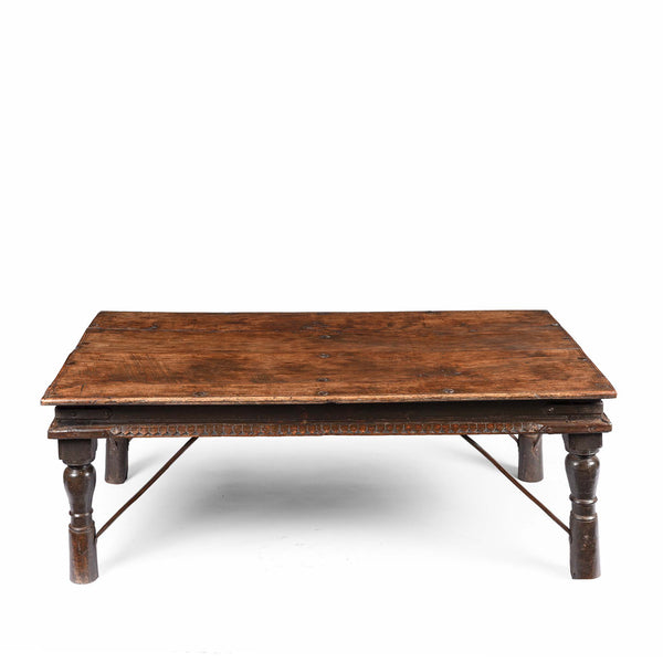 Carved Acacia Wood Takhat Table From Rajasthan - 19Thc