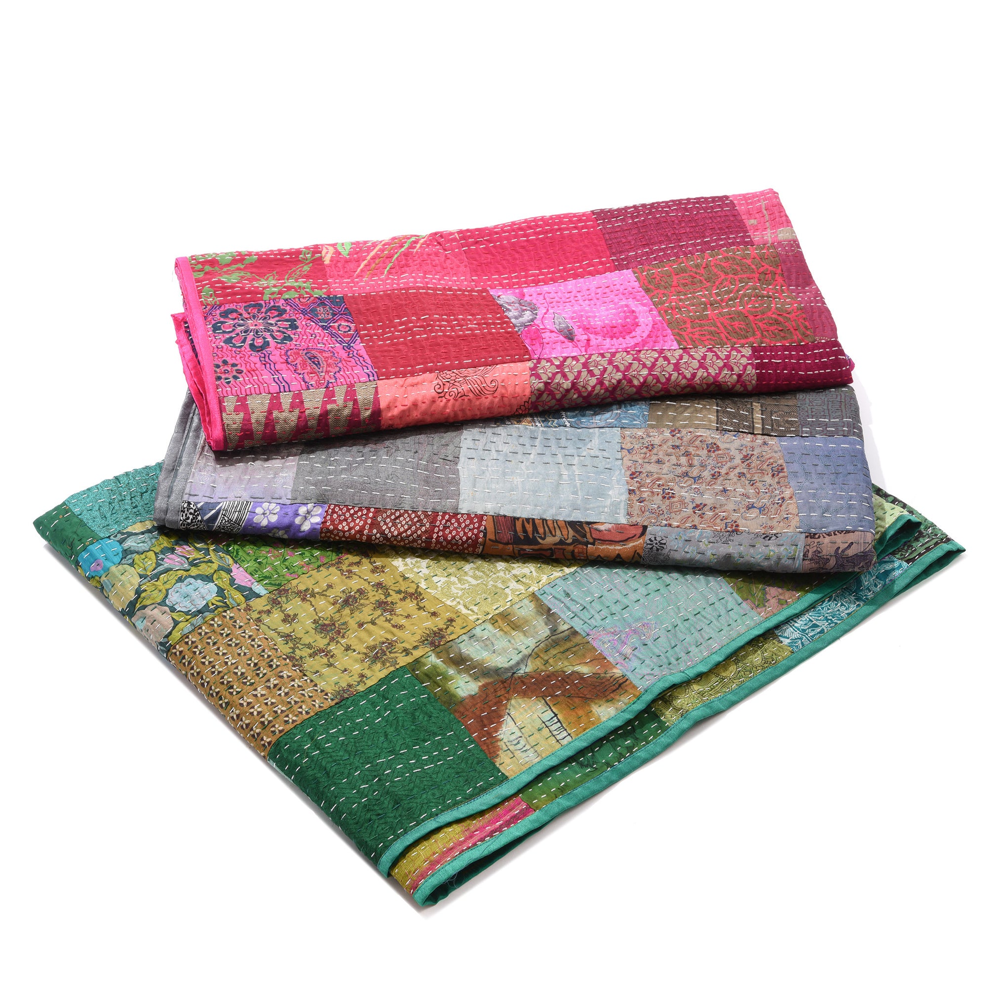 Silk & Cotton Indian Patola Sari Bedspread Throw (King Size) | Indigo Antiques