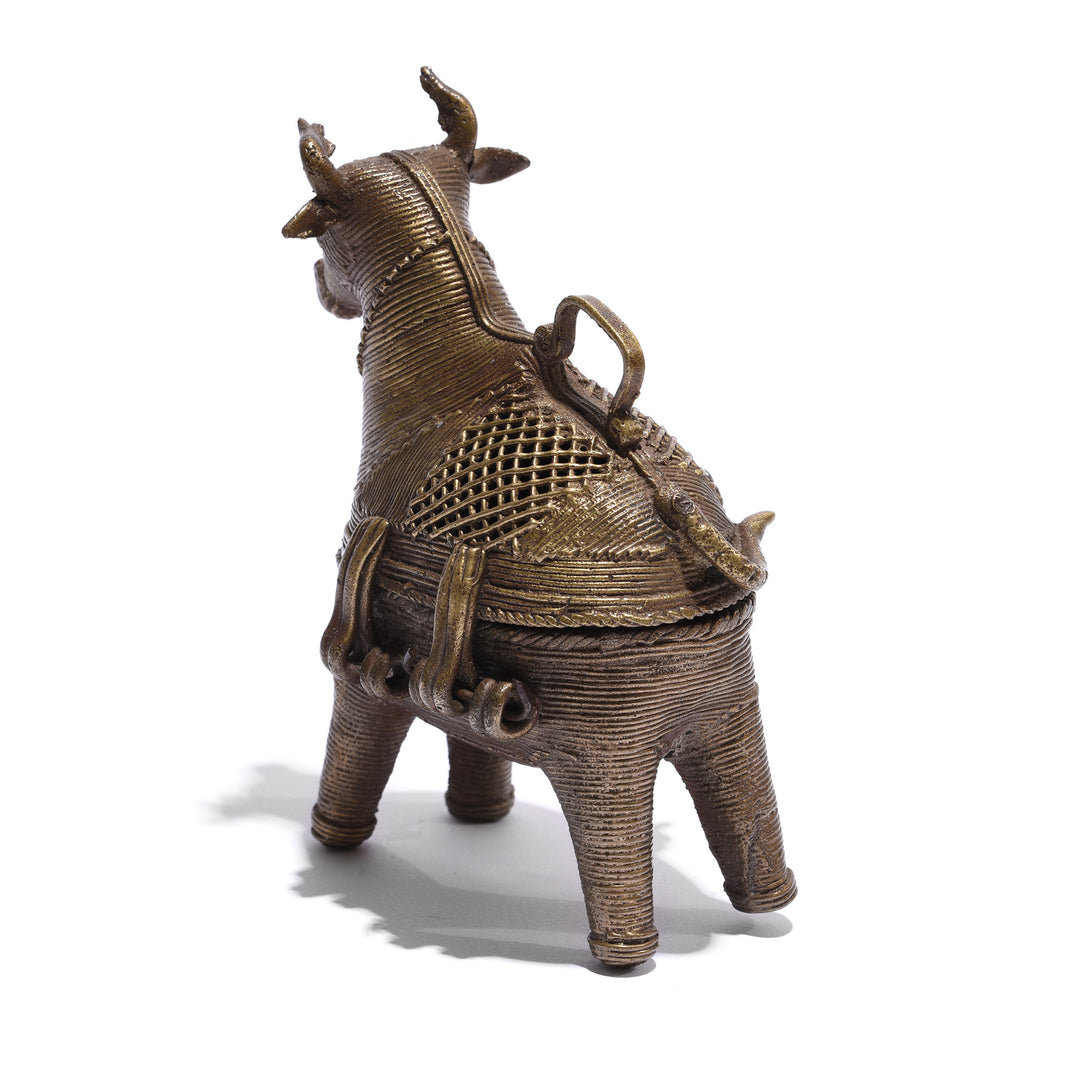 Reverse Angled VIew Of Brass Dokra Work Cow From Orissa | Indigo Antiques