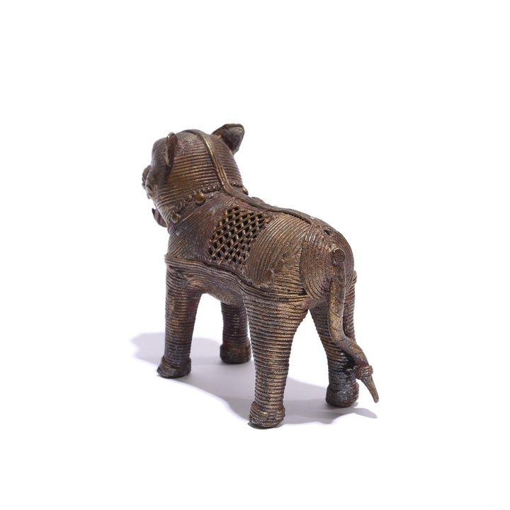 Reverse Angled View Of Brass Dokra Work Tiger From Orissa | Indigo Antiques