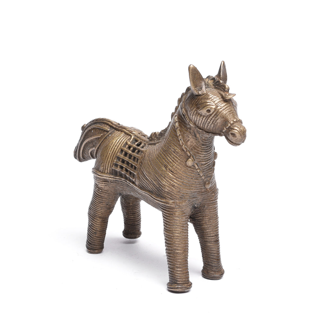 Angled View Of Handmade Brass Horse From Orissa | Indigo Antiques