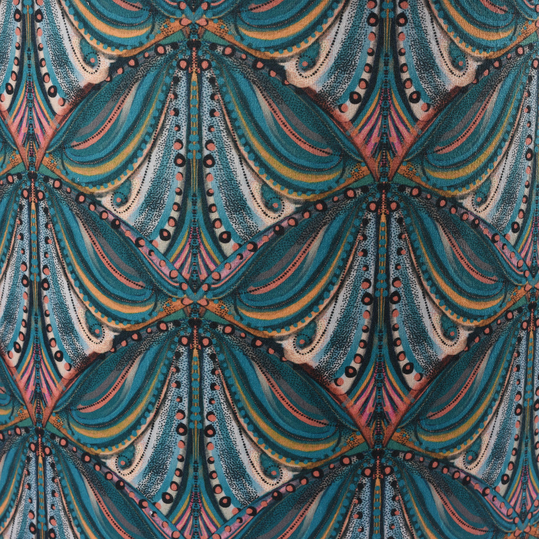 Detail Of Mumbai Deco Drum Lampshade  - Teal | Indigo Antiques